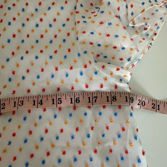 Draper James Women's White Dot Flutter Sleeve Blouse Size Medium Rainbow Polka - Picture 5 of 12